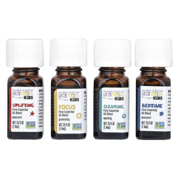 Aura Cacia, Kids, Essential Oil Blends, 4 Bottles, 0.25 fl oz (7.4 ml) Each