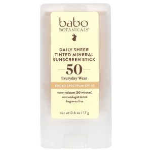 Babo Botanicals, Daily Sheer Tinted Mineral Sunscreen Stick, SPF 50, Fragrance Free, 0.6 oz (17 g)