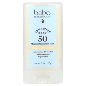 Babo Botanicals, Sensitive Baby, Mineral Sunscreen Stick, SPF 50, Fragrance Free, 0.6 oz (17 g)
