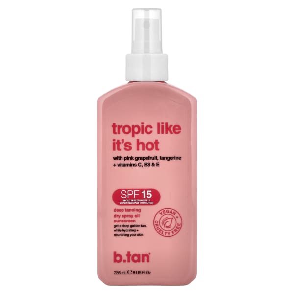 b.tan, Tropic Like It's Hot, Deep Tanning Dry Spray Oil Sunscreen, SPF 15, 8 fl oz (236 ml)