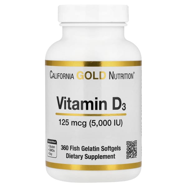 California Gold Nutrition, Vitamin D3, 125 mcg (5,000 IU), 360 Fish Gelatin Softgels