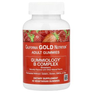 California Gold Nutrition, Gummiology® B Complex Gummies with Vitamins B6 and B12, Folate, and  Biotin, Strawberry, 45 Vegetarian Gummies