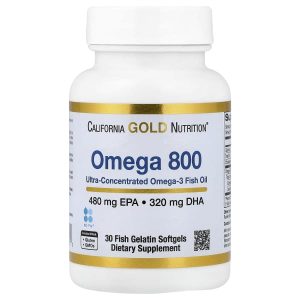 California Gold Nutrition, Omega 800 Ultra-Concentrated Omega-3 Fish Oil, kd-pur® Triglyceride Form, 30 Fish Gelatin Softgels (1,000 mg per Softgel)