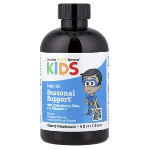 California Gold Nutrition, Liquid Allergy Relief with Elderberry Extract, Vitamin C, Amla Powder and Bromelain for Children, No Alcohol, Grape, 4 fl oz (118 ml)
