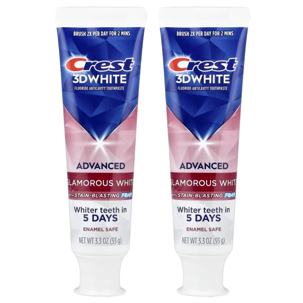 Crest, 3D White, Fluoride Anticavity Toothpaste, Advanced, Glamorous White, 2 Tubes, 3.3 oz (93 g) Each