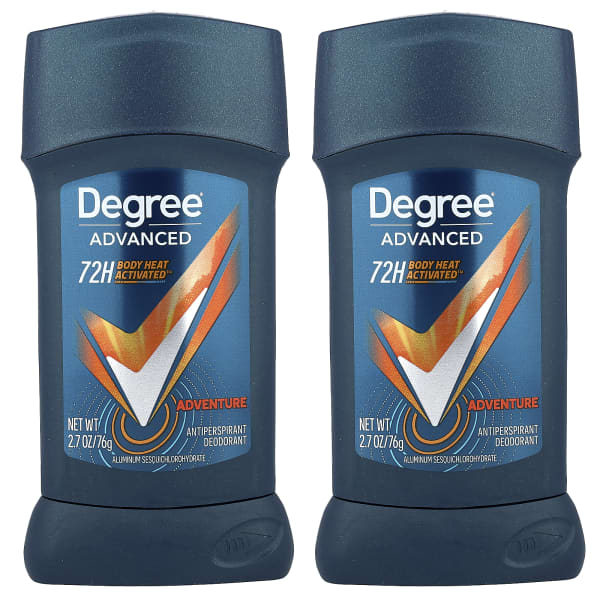 Degree, Advanced, 72H Body Heat Activated™, Antiperspirant Deodorant, Adventure, 2 Pack, 2.7 oz (76 g) Each