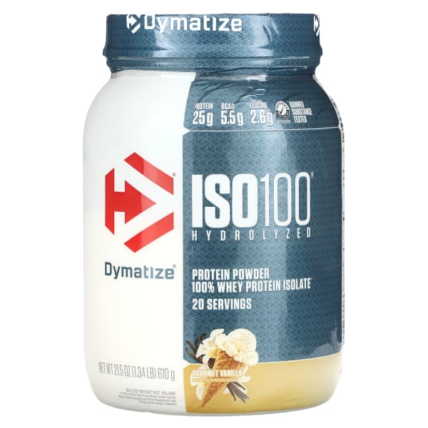 Dymatize, ISO100® Hydrolyzed, 100% Whey Protein Isolate, Gourmet Vanilla, 1.34 lb (610 g)
