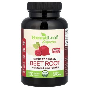 Forest Leaf, Certified Organic Beet Root + Ginger & Grape Seed, 120 Vegetable Capsules