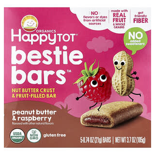 Happy Family Organics, Happy Tot®, Bestie Bars™, Peanut Butter & Raspberry, 5 Bars, 0.74 oz (21 g) Each