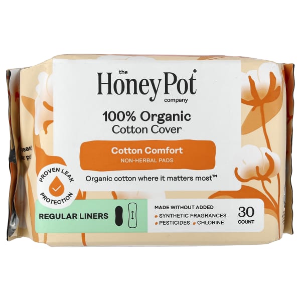 The Honey Pot Company, 100% Organic Cottom Cover, Non-Herbal Pads, Regular, 30 Count