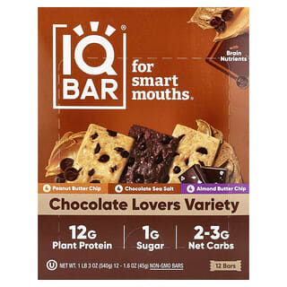 IQBAR, Plant Protein Bar, Chocolate Lovers Variety, 12 Bars, 1.6 oz (45 g) Each