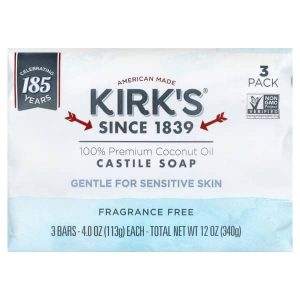Kirk's, 100% Premium Coconut Oil Castile Bar Soap, Fragrance Free, 3 Bars, 4 oz (113 g) Each