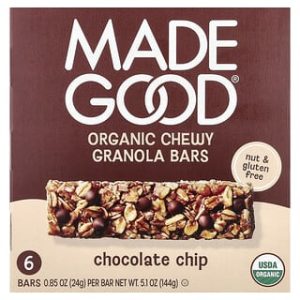 MadeGood, Organic Chewy Granola Bars, Chocolate Chip, 6 Bars, 0.85 oz (24 g) Each