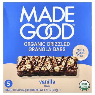 MadeGood, Organic Drizzled Granola Bars, Vanilla, 5 Bars, 0.85 oz (24 g) Each