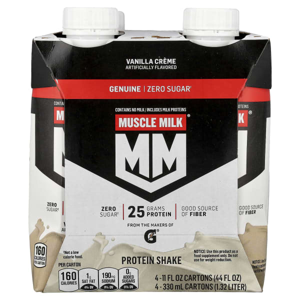Muscle Milk, Genuine, Protein Shake, Vanilla Crème, 4 Cartons, 11 fl oz (330 ml) Each