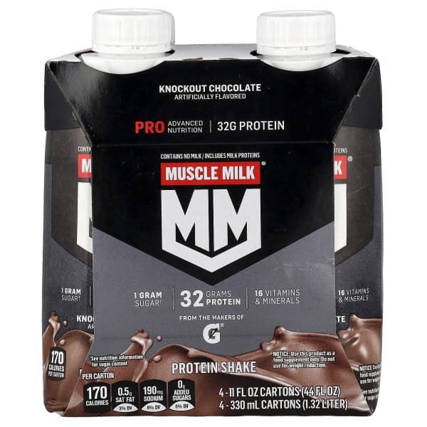 Muscle Milk, Pro Advanced Nutrition, Protein Shake, Knockout Chocolate, 4 Cartons, 11 fl oz (330 ml) Each
