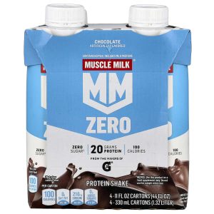 Muscle Milk, Zero, Protein Shake, Chocolate, 4 Cartons, 11 fl oz (330 ml) Each