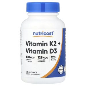Nutricost, Vitamin K2 + Vitamin D3, 120 Softgels