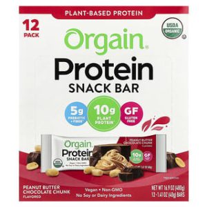 Orgain, Organic Plant-Based Protein Snack Bar, Peanut Butter Chocolate Chunk, 12 Bars, 1.41 oz (40 g) Each