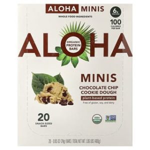 Aloha, Organic Protein Mini Bars, Chocolate Chip Cookie Dough, 20 Bars, 0.85 oz (24 g) Each