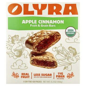 Olyra, Fruit & Grain Bars, Apple Cinnamon, 4 On-The-Go Packs, 1.32 oz (37.5 g) Each