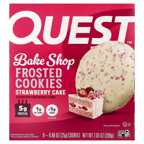 Quest Nutrition, Bake Shop, Frosted Cookies, Strawberry Cake, 8 Cookies, 0.88 oz (25 g) Each