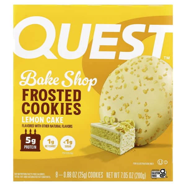 Quest Nutrition, Bake Shop Frosted Cookies, Lemon Cake, 8 Cookies, 0.88 oz (25 g) Each