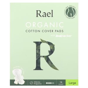 Rael, Organic Cotton Cover Pads with Leaklocker, Large, 14 Count