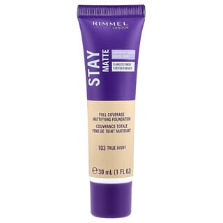 Rimmel London, Stay Matte, Full Coverage Mattifying Foundation, 103 True Ivory, 1 fl oz (30 ml)
