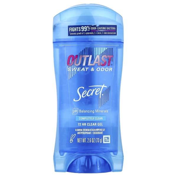 Secret, OutlastĀ®, Sweat & Odor, 72 HR Clear Gel Deodorant, Completely Clean, 2.6 oz (73 g)