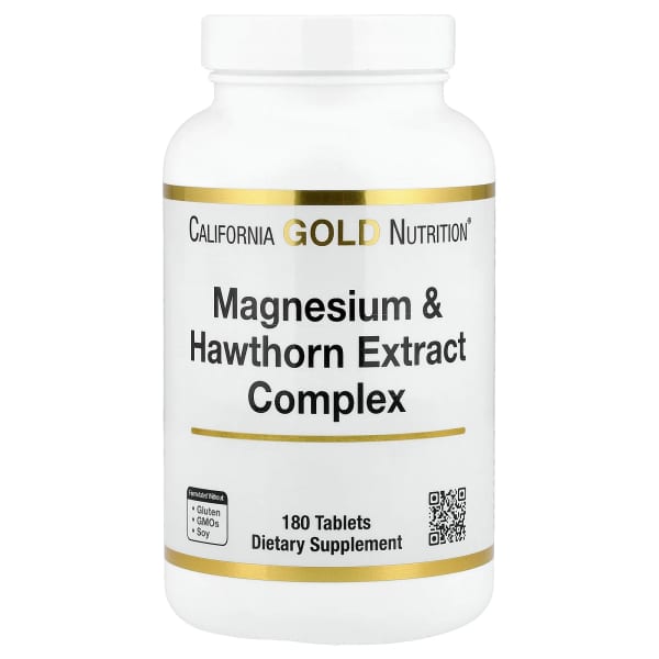 California Gold Nutrition, Magnesium & Hawthorn Extract Complex with Taurine, Coleus Forskohlii Extract, and Hops, 180 Tablets