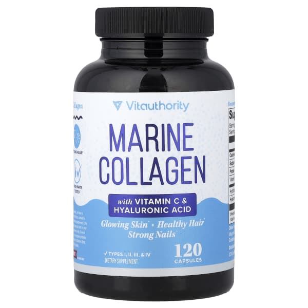 Vitauthority, Marine Collagen with Vitamin C & Hyaluronic Acid, 120 Capsules