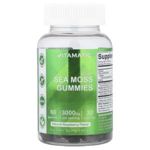 Vitamatic, Vegan Sea Moss Gummies, Natural Raspberry, 60 Gummies