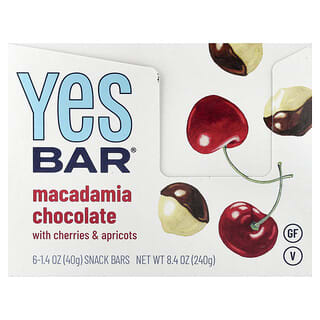 Yes Bar, Snack Bar, Macadamia Chocolate With Cherries & Apricots, 6 Bars, 1.4 oz (40 g) Each