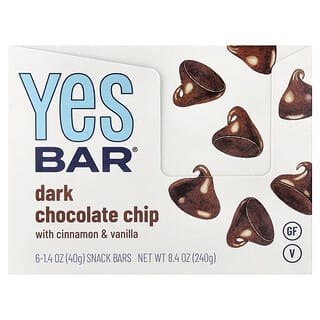 Yes Bar, Snack Bar, Dark Chocolate Chip With Cinnamon & Vanilla, 6 Bars, 1.4 oz (40 g) Each